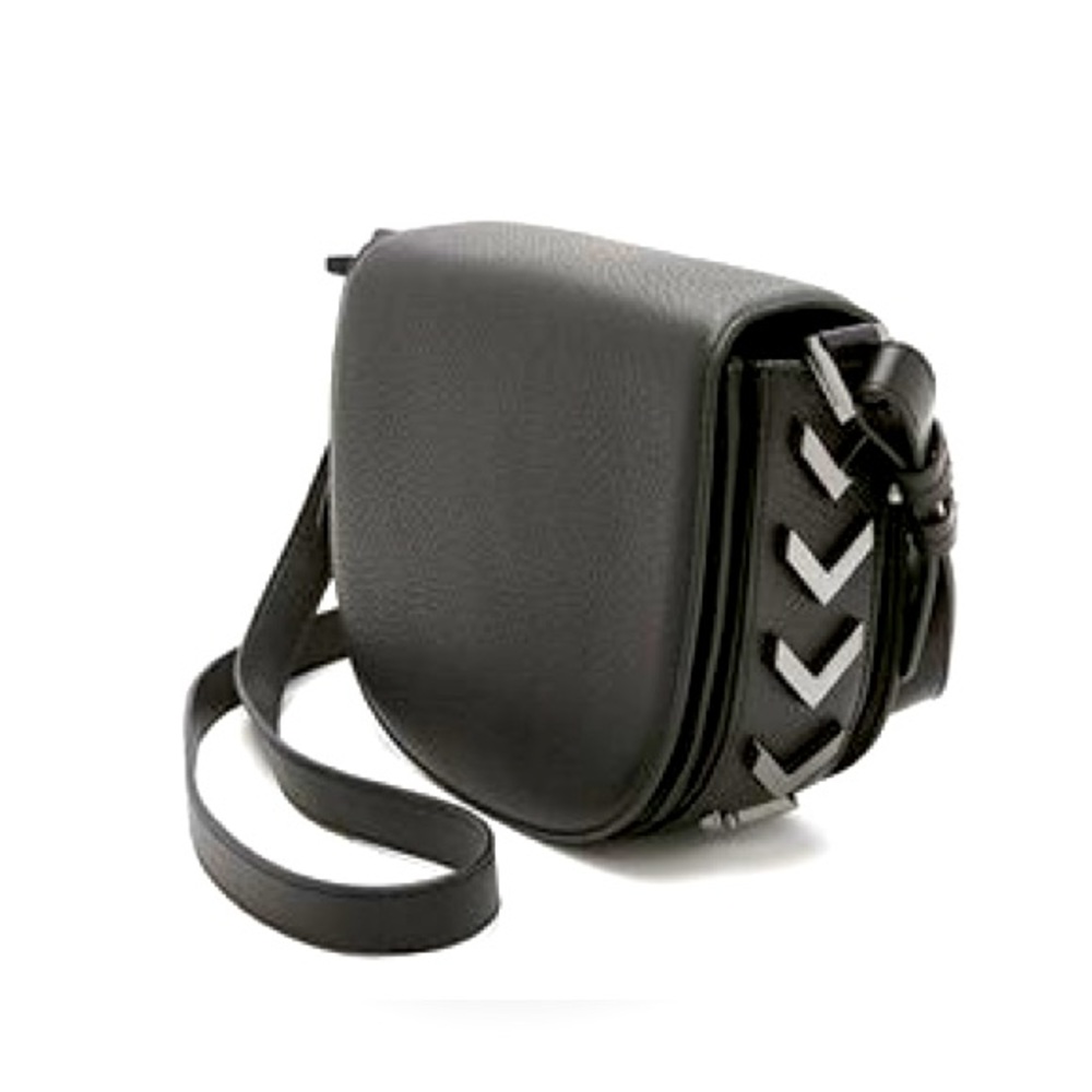 Mackage Rima 100% Pebble Leather Crossbody Satchel Saddle Bag, Chevron + Arrow.